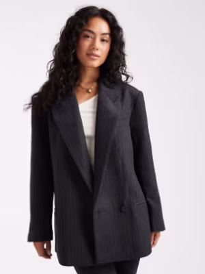ASOS DESIGN wool blend pinstripe formal blazer in charcoal