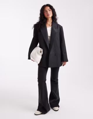 ASOS DESIGN wool blend pinstripe formal blazer in charcoal