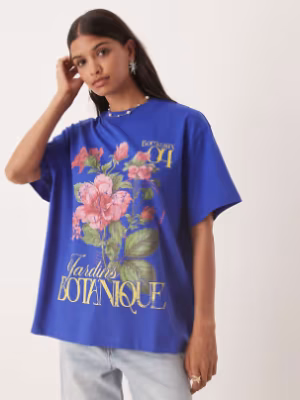 ASOS DESIGN oversized t-shirt with floral botanical graphic in blue