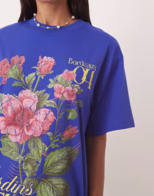 ASOS DESIGN oversized t-shirt with floral botanical graphic in blue