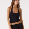 Stradivarius racer neck top in black