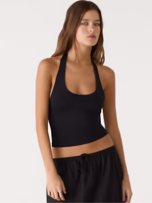 Stradivarius racer neck top in black