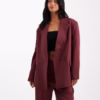 Vero Moda Petite tailored herringbone blazer and wide leg trouser set in burgundy