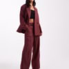 Vero Moda Petite tailored herringbone blazer and wide leg trouser set in burgundy