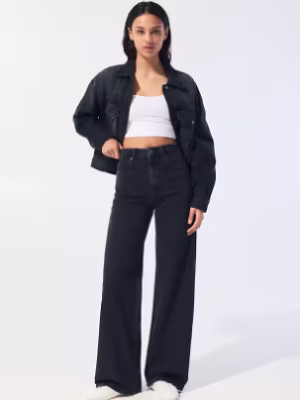 Pull&Bear high waist wide leg jeans in black