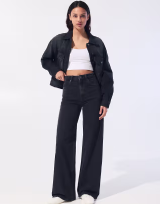 Pull&Bear high waist wide leg jeans in black
