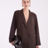 Pieces oversized tailored blaxer and trouser suit co-ord in chocolate brown