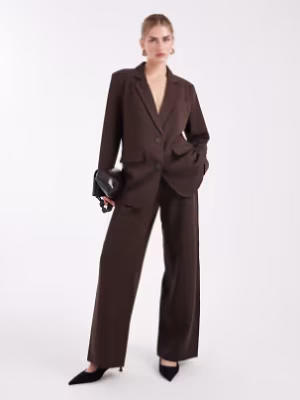 Pieces oversized tailored blaxer and trouser suit co-ord in chocolate brown