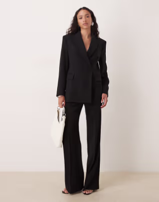 Mango cross button blazer & trouser co-ord in black - BLACK